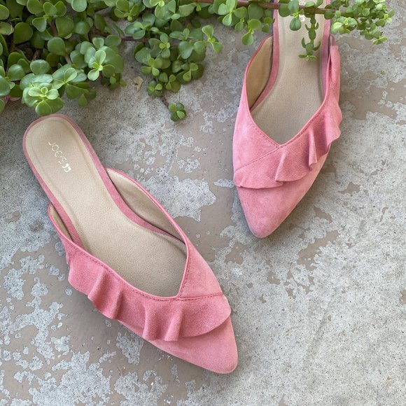 Joe's Jeans Shoes - Joe's Pink Ruffle Suede Pointy Toe Mules